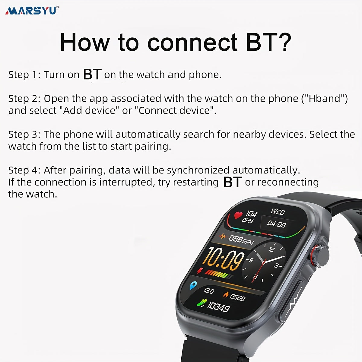 Smartwatch 2.04" AMOLED Display with 530mAh Battery & Wireless Calls