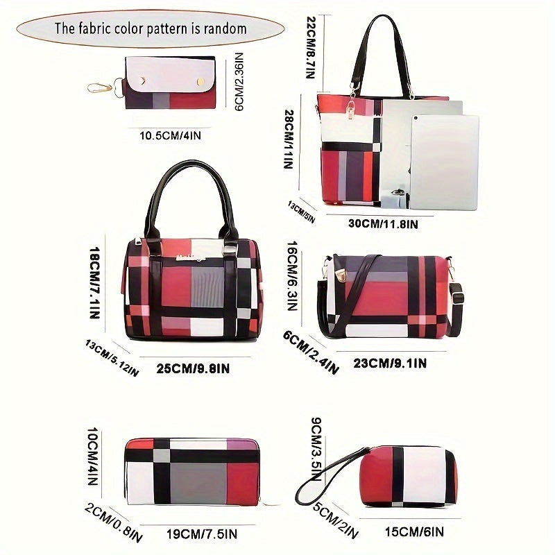 6-Piece Women's Handbag Set - Leather Tote Shoulder Crossbody Bags with Wallet