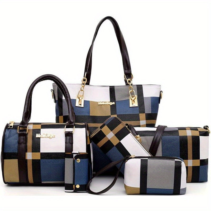 6-Piece Women's Handbag Set - Leather Tote Shoulder Crossbody Bags with Wallet