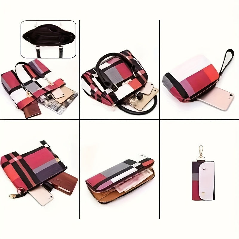 6-Piece Women's Handbag Set - Leather Tote Shoulder Crossbody Bags with Wallet