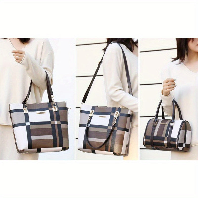 6-Piece Women's Handbag Set - Leather Tote Shoulder Crossbody Bags with Wallet