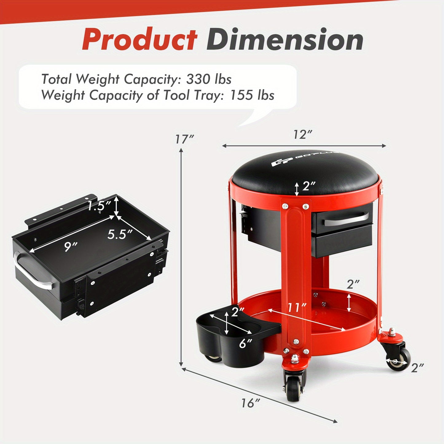 Creeper Stool W/2 Drawers 330 LBS Weight Capacity
