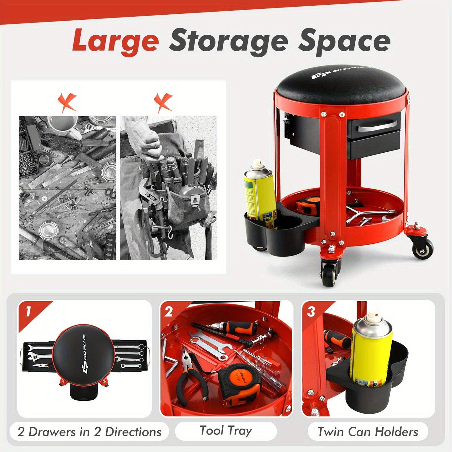 Creeper Stool W/2 Drawers 330 LBS Weight Capacity