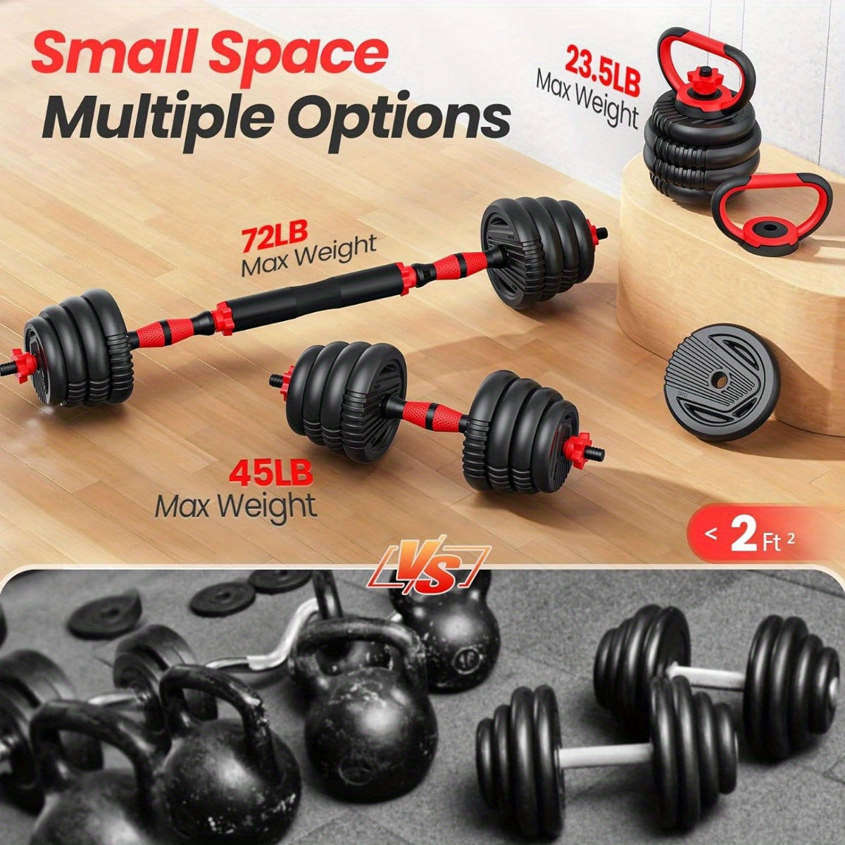 Adjustable Dumbbell Set 70-90lbs - 4-in-1 Home Gym Weight Set
