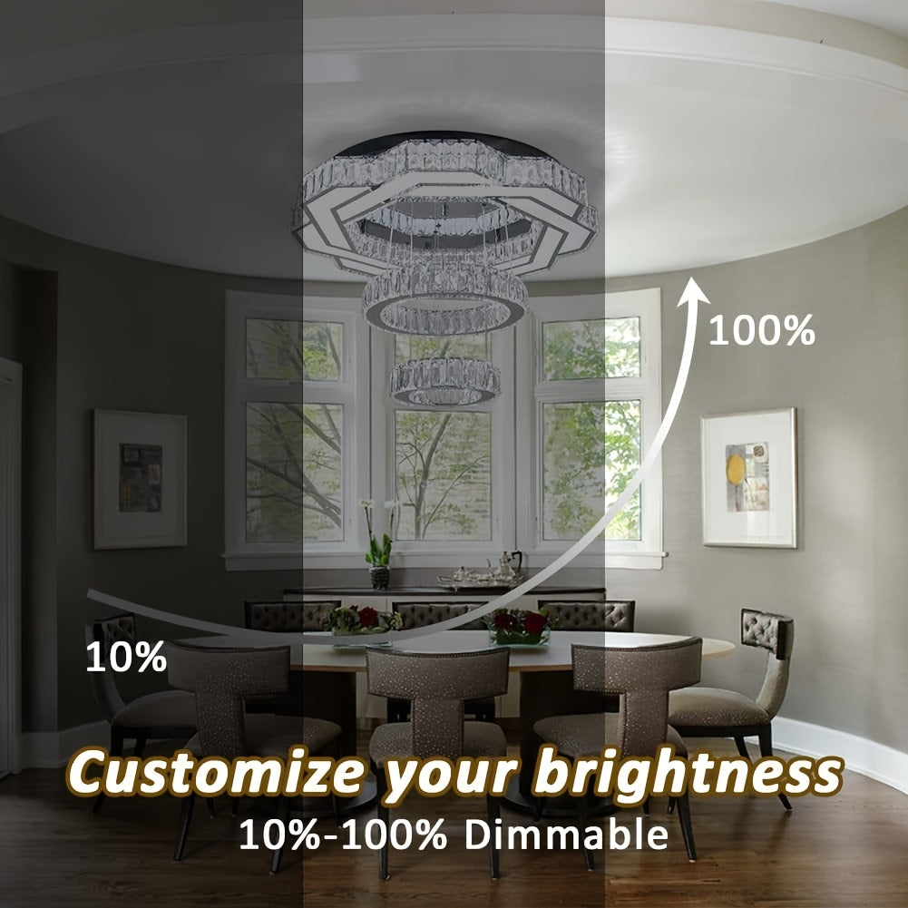 Dimmable Flush Mount Crystal Chandelier 22.5" LED Round Pendant Light