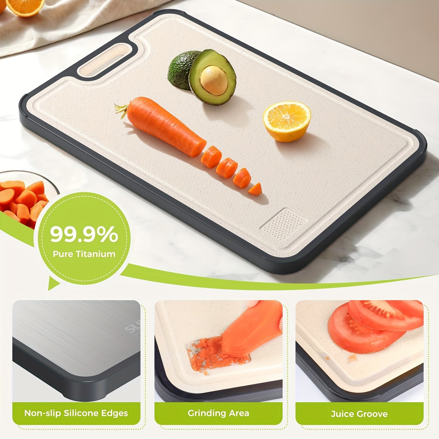 Titanium Cutting Board 16×11 Inch - Double Sided Food Grade Kitchen Board