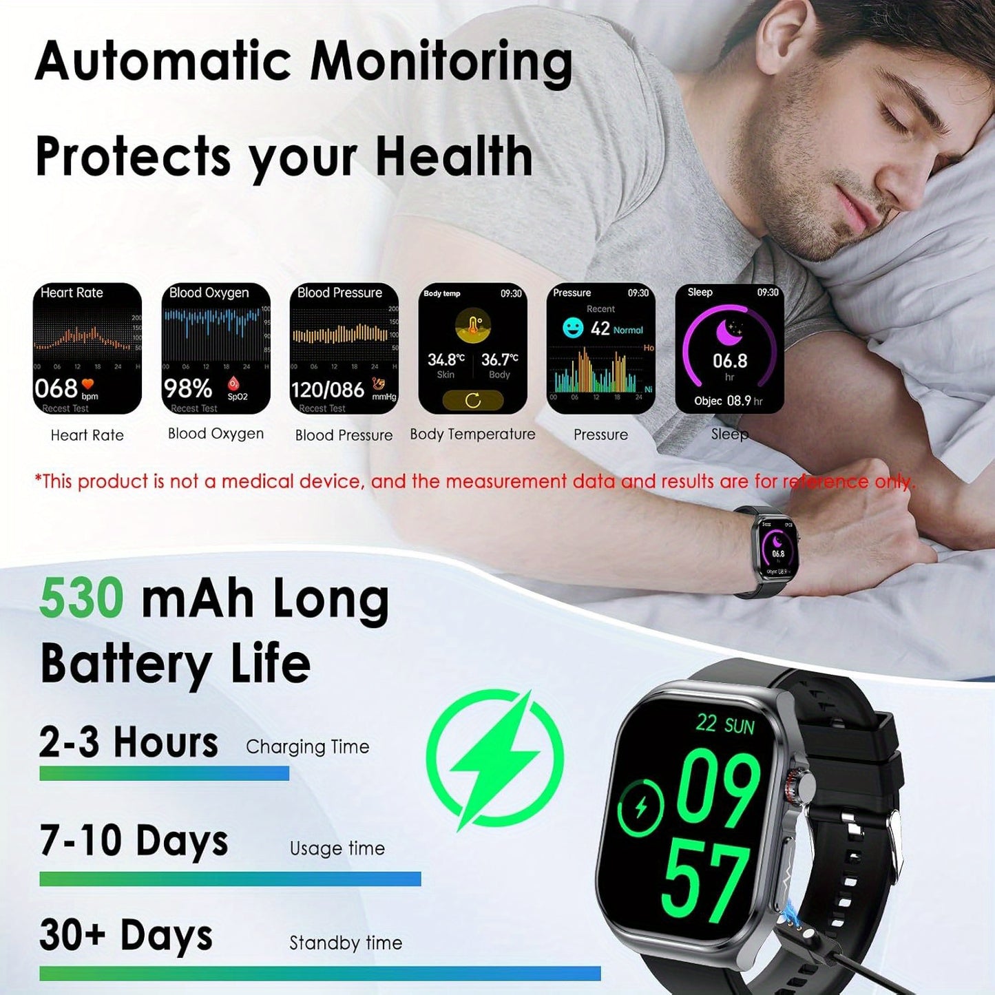 Smartwatch 2.04" AMOLED Display with 530mAh Battery & Wireless Calls