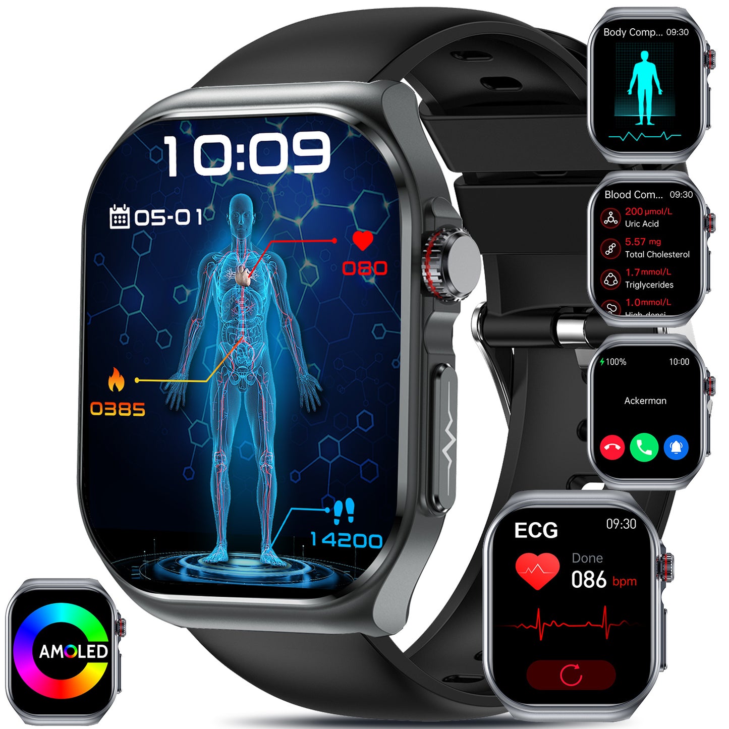 Smartwatch 2.04" AMOLED Display with 530mAh Battery & Wireless Calls