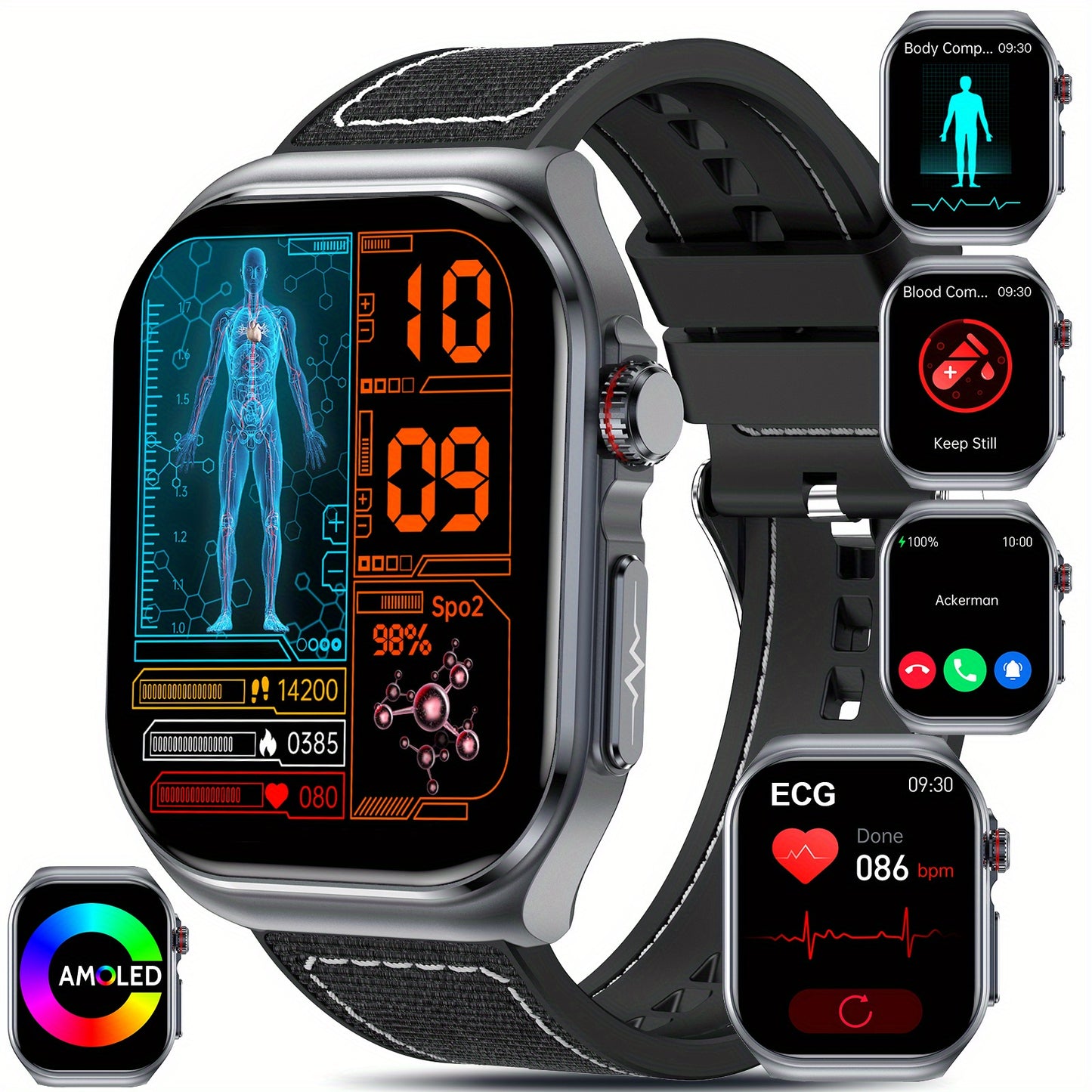 Smartwatch 2.04" AMOLED Display with 530mAh Battery & Wireless Calls