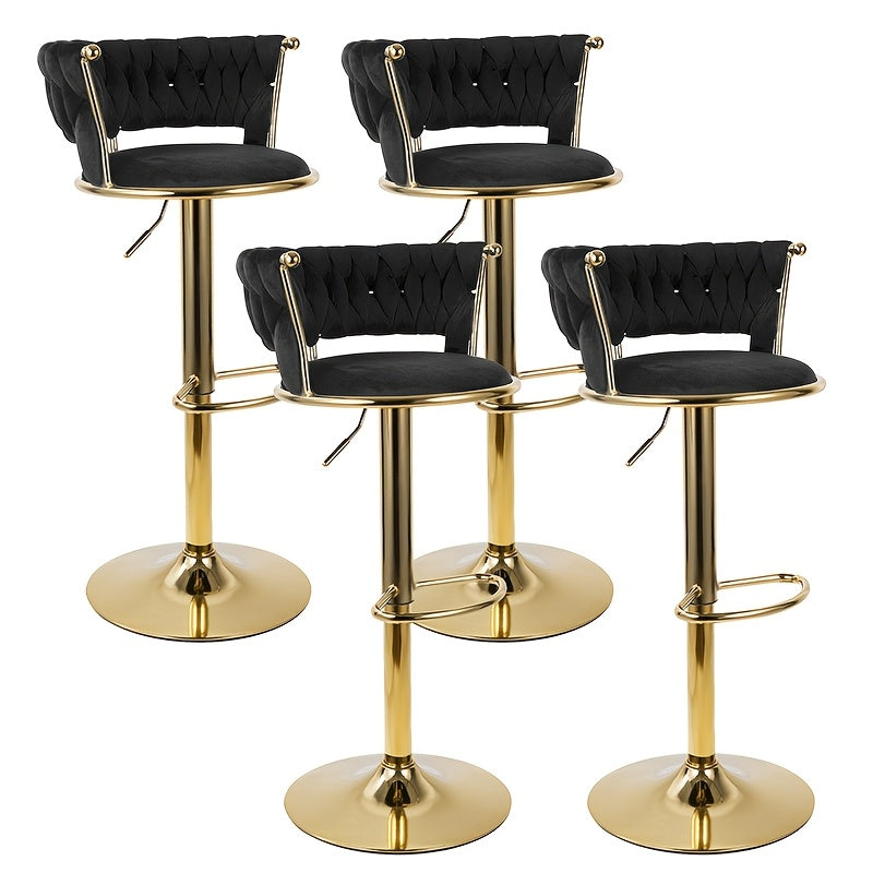 Modern Swivel Velvet Bar Stools - 360° Adjustable Height with Golden Metal Base