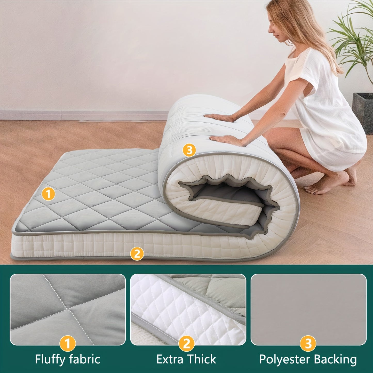 4 Inch Portable Floor Mattress - Roll Up Guest & Camping Mattress