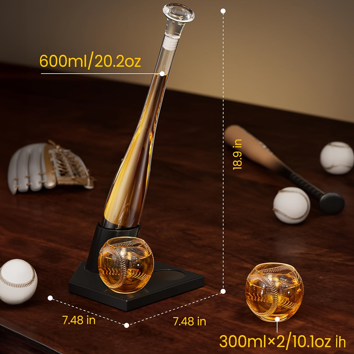 20 oz. Baseball Bat Decanter Set with 2 Glasses
