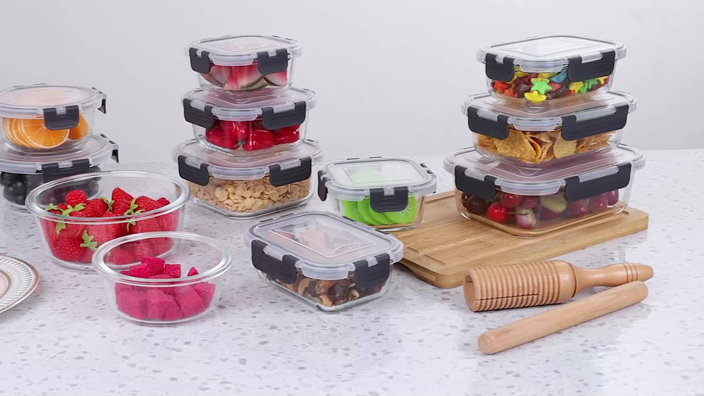 12-Piece Glass Food Storage Containers with Airtight Lids - Meal Prep Set