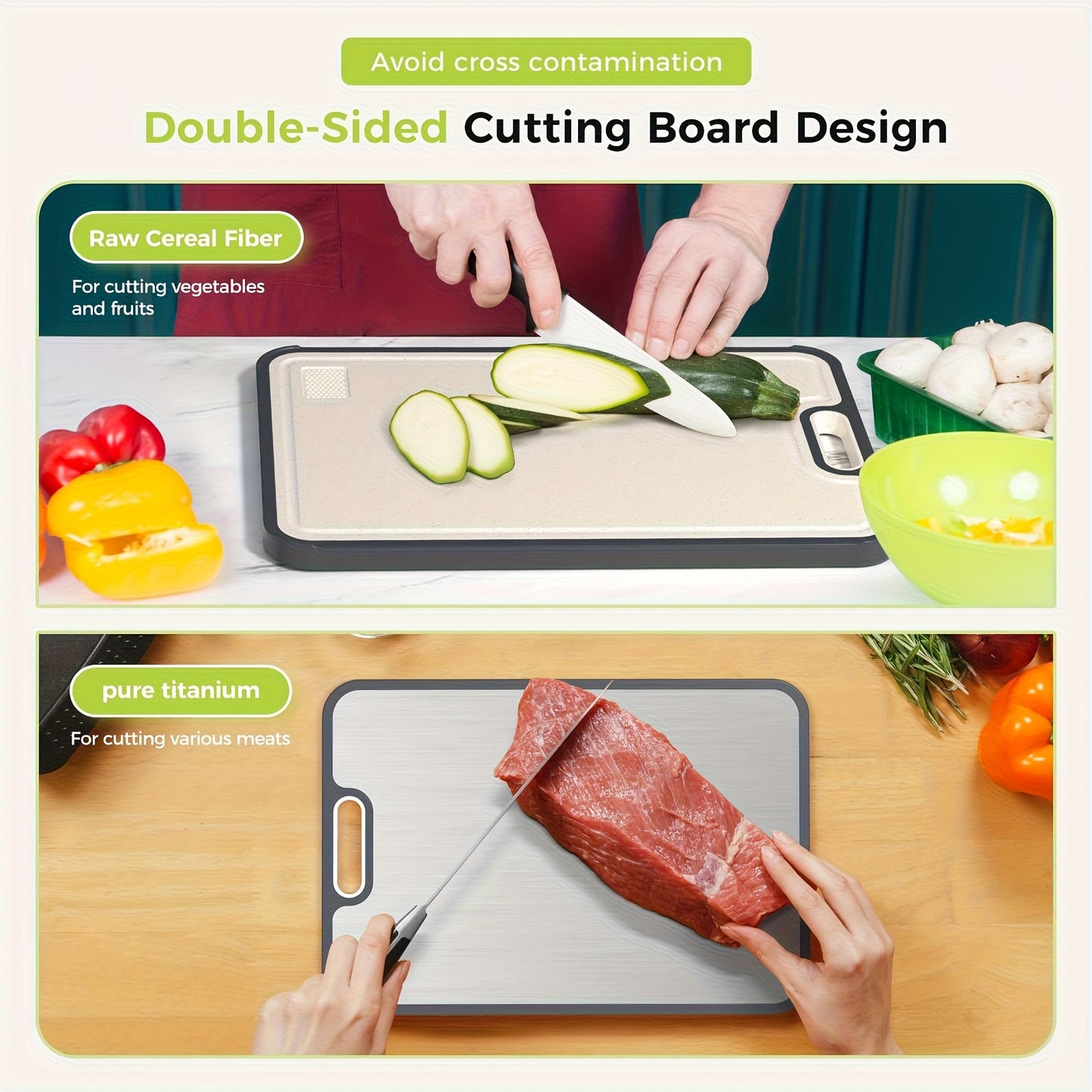Titanium Cutting Board 16×11 Inch - Double Sided Food Grade Kitchen Board