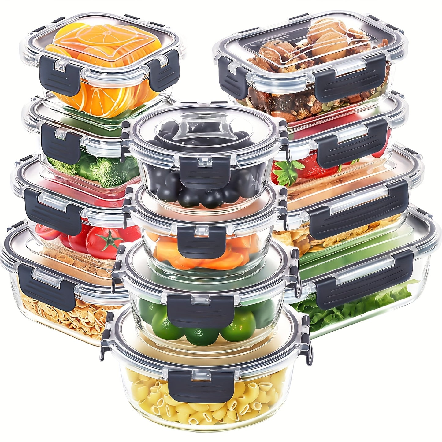 12-Piece Glass Food Storage Containers with Airtight Lids - Meal Prep Set