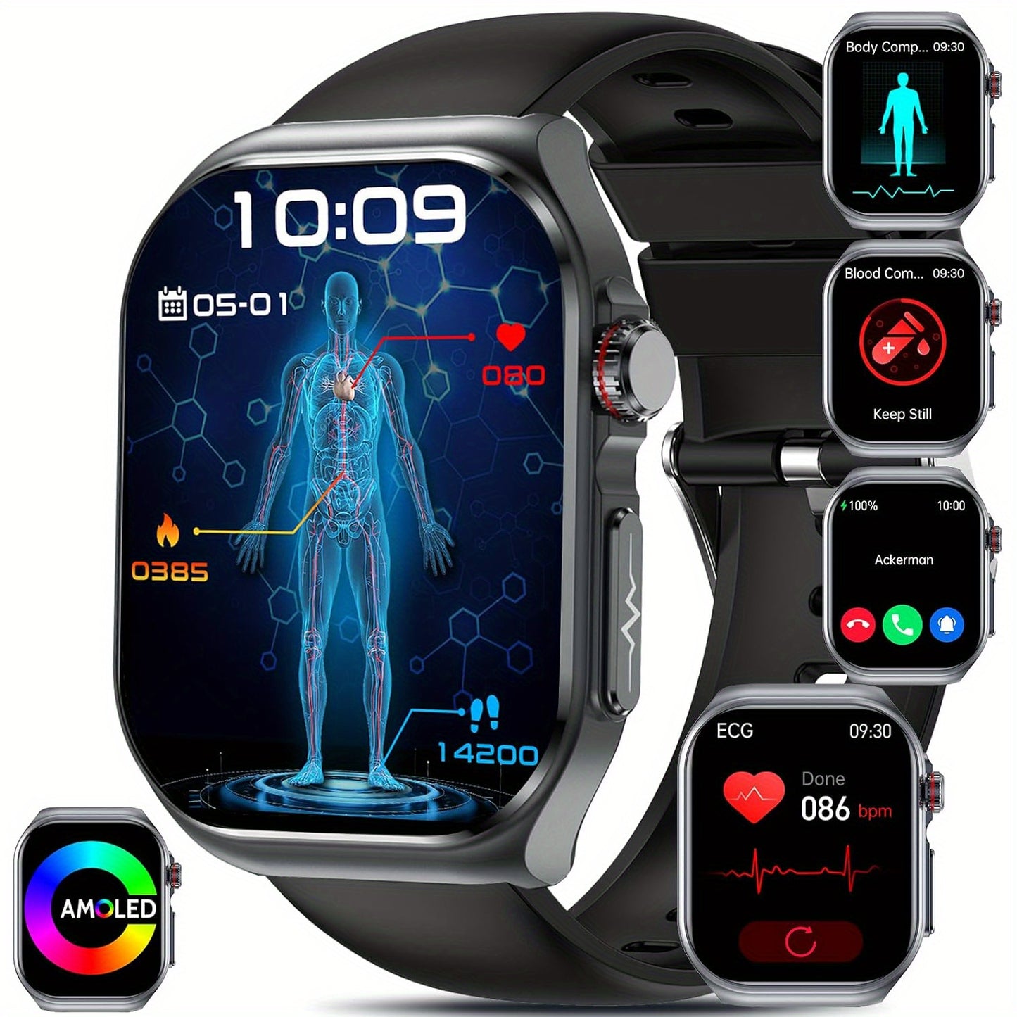 Smartwatch 2.04" AMOLED Display with 530mAh Battery & Wireless Calls