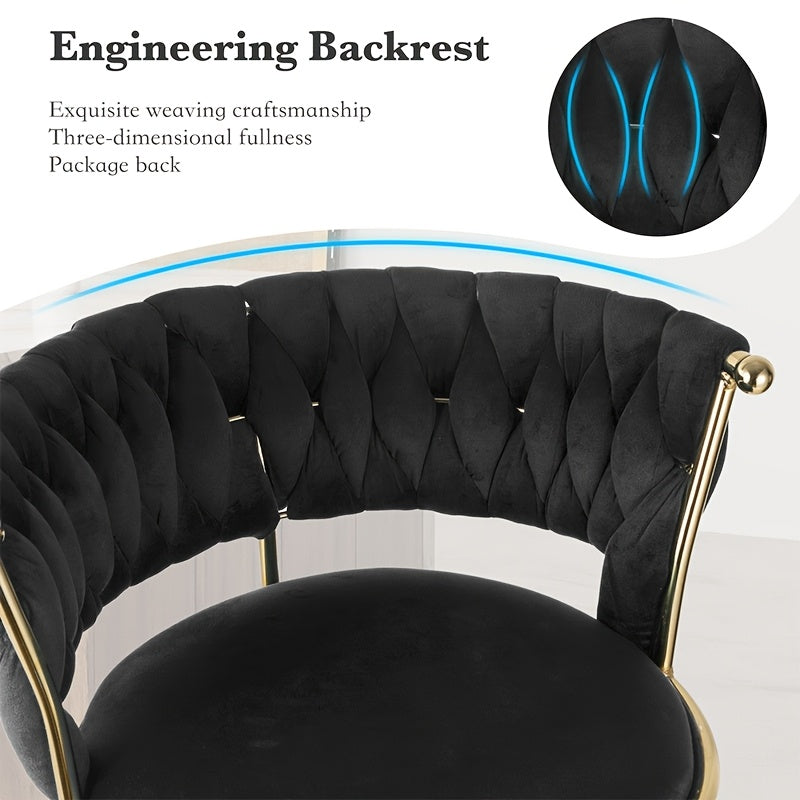 Modern Swivel Velvet Bar Stools - 360° Adjustable Height with Golden Metal Base