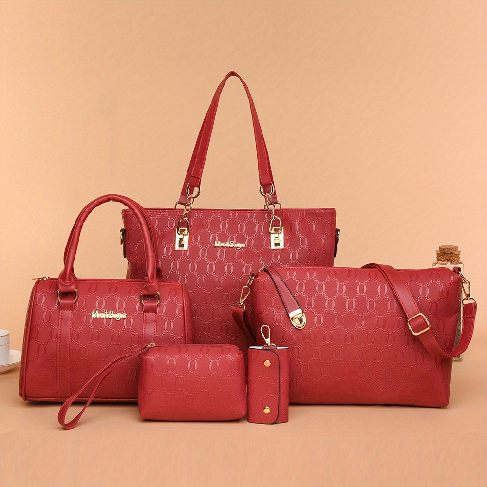 5-Piece Handbag Set - Tote Satchel Crossbody Shoulder & Wallet