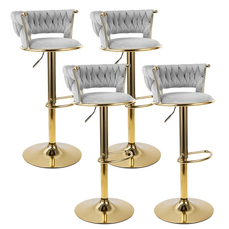 Modern Swivel Velvet Bar Stools - 360° Adjustable Height with Golden Metal Base