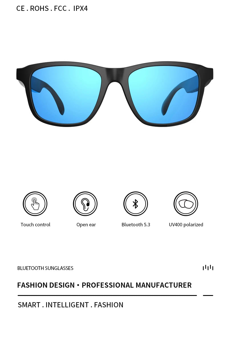 Bluetooth Smart Glasses with Built-in Speakers & Hands-Free Calling