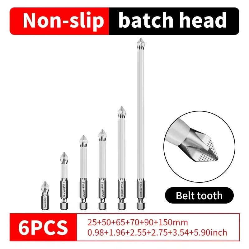 6-Piece Magnetic Screwdriver Bit Set - Non-Slip Cross Head Phillips Bits for Electric Drills