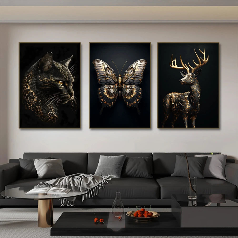 Black Gold animal Canvas Wall Art