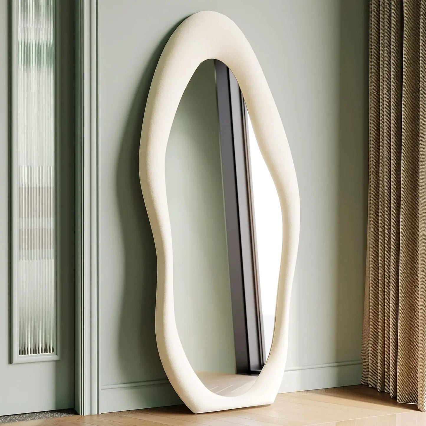 Artistic Wavy Edge Full Body Mirror – Leaning or Wall Mounted, 63x24 Inch