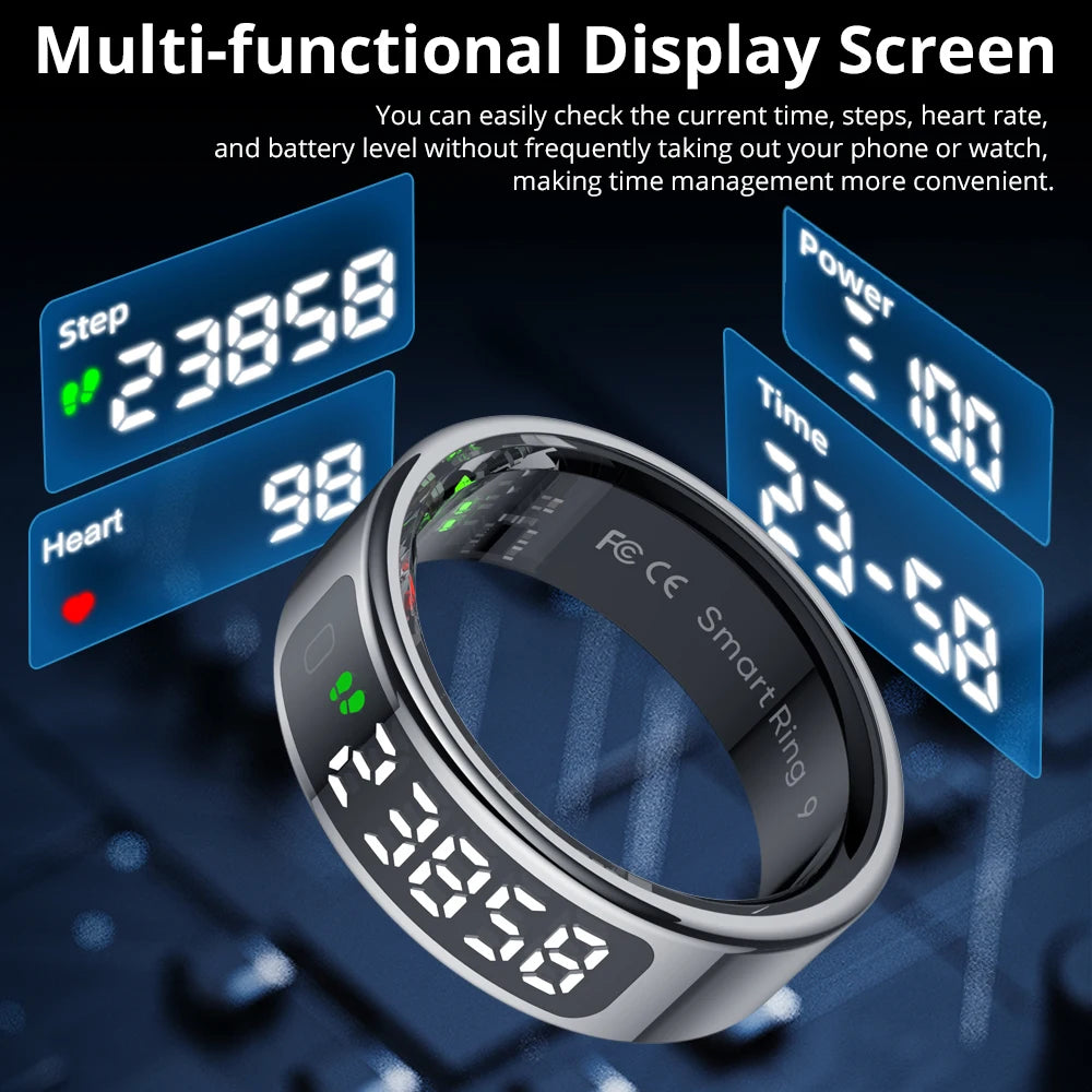 Smart Ring with Display Screen - Health Tracking Ring with Wireless Charging & Touch Control