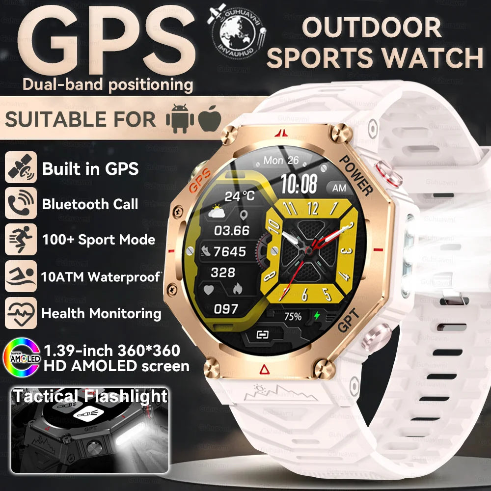 Military-Grade GPS Smart Watch Waterproof IP69K with Compass, Altimeter & Bluetooth Calling
