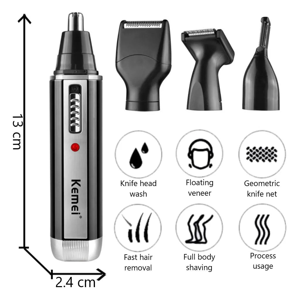 4-in-1 Rechargeable Men's Grooming Trimmer Nose, Ear, Eyebrow & Beard Hair Removal