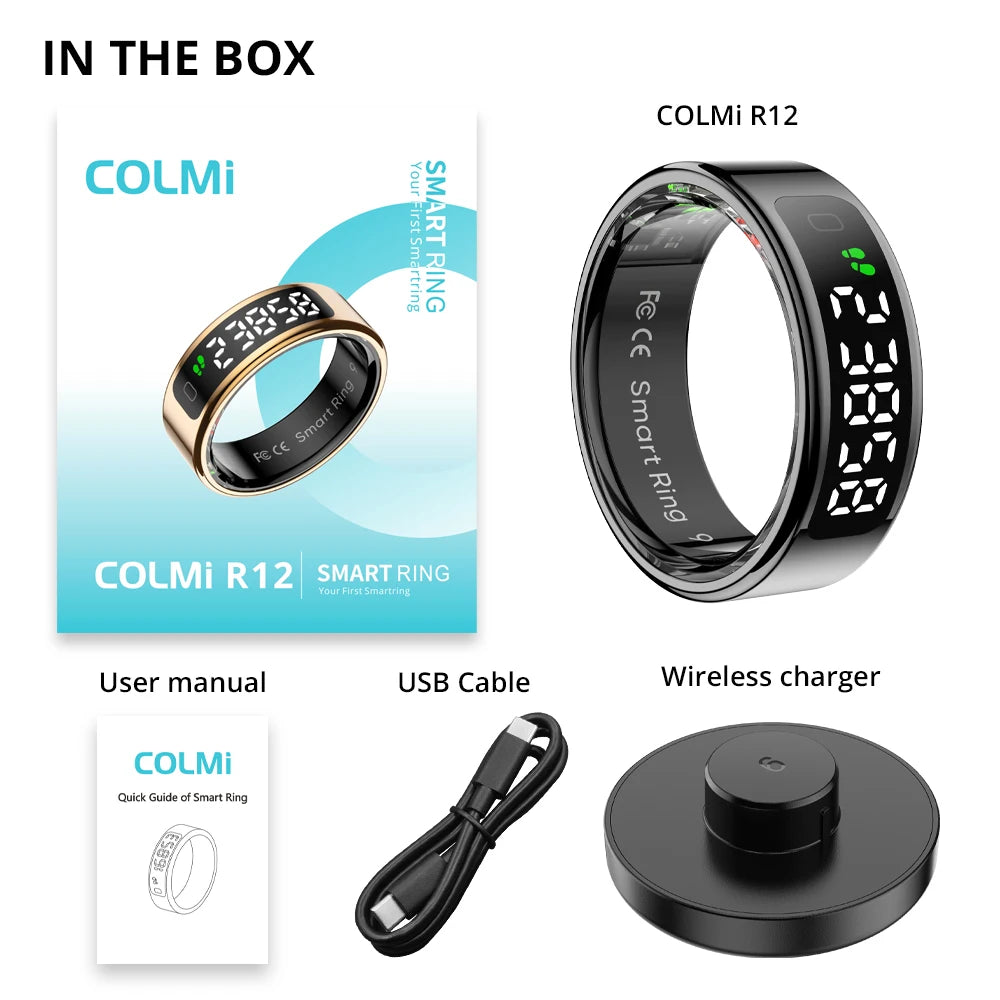 Smart Ring with Display Screen - Health Tracking Ring with Wireless Charging & Touch Control