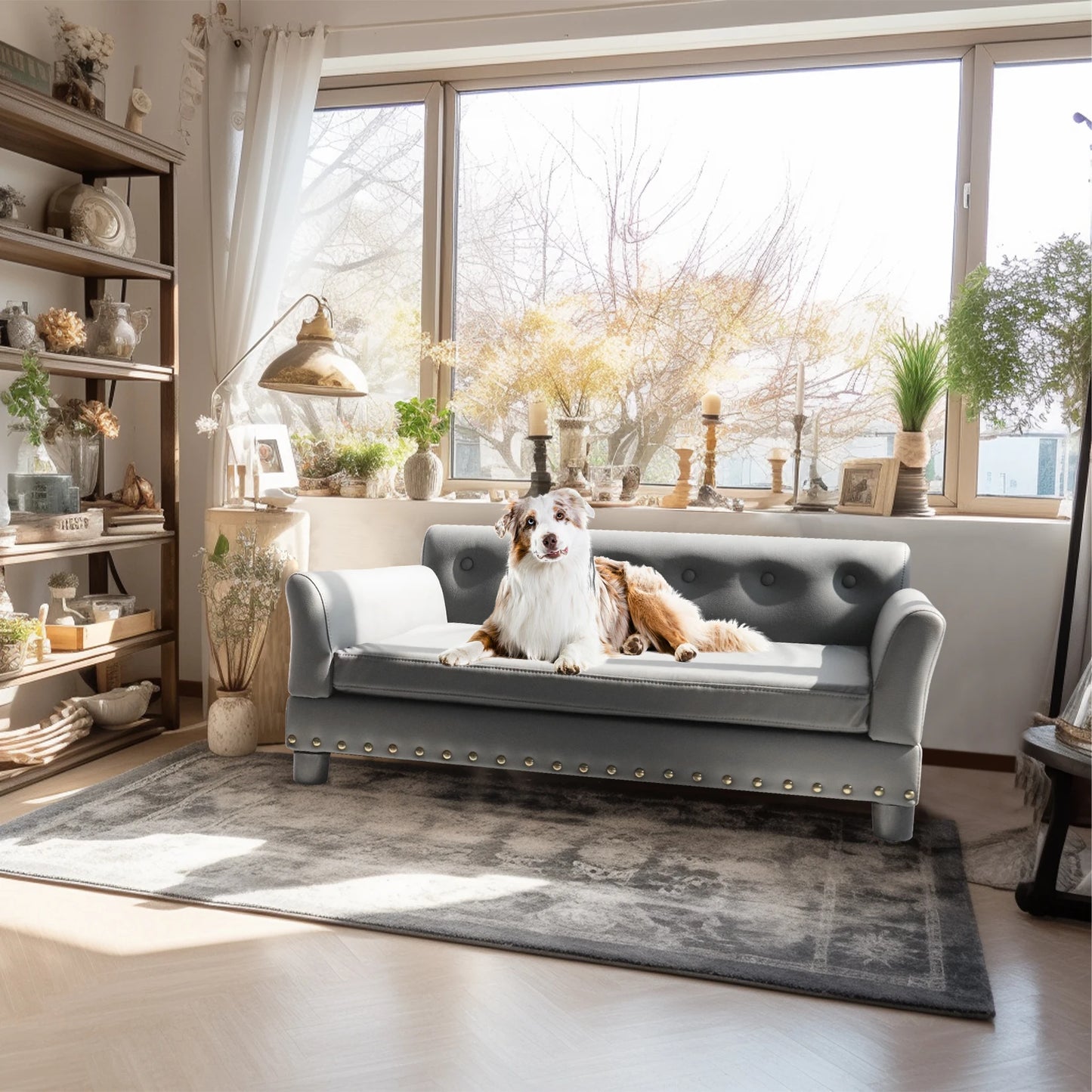 Elevated Dog Sofa Bed Microfiber Leather Cover with Removable Cushion