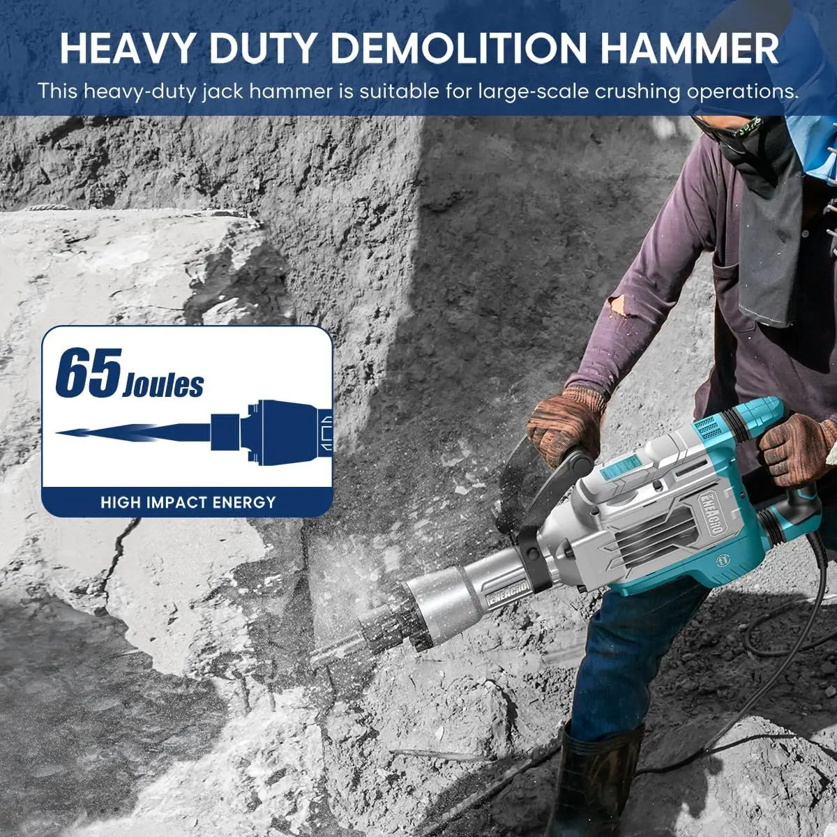 Heavy Duty Demolition Jack Hammer – 14.5 Amp, 65 Joules, SDS‑Hex