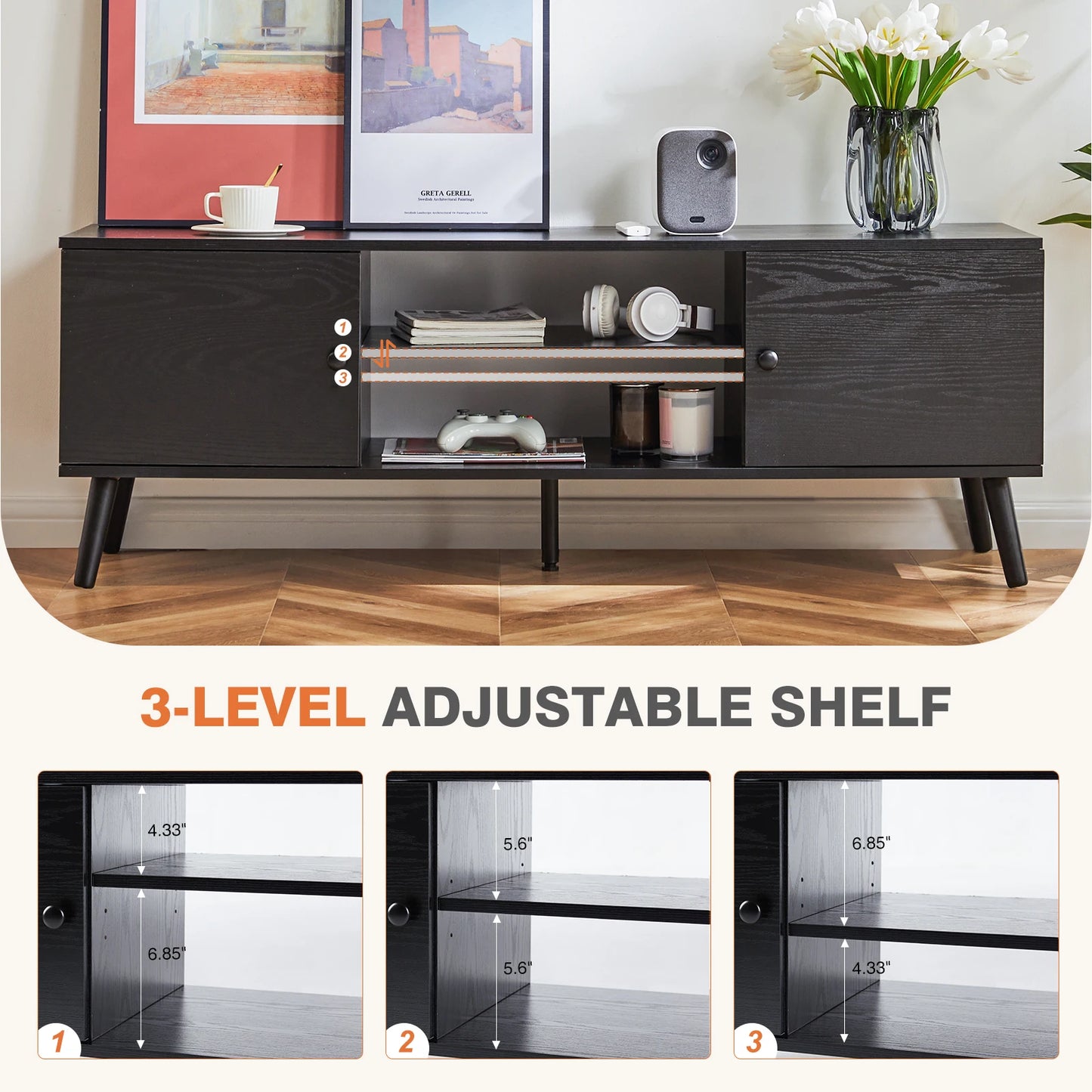 Wooden Media stand with Storage