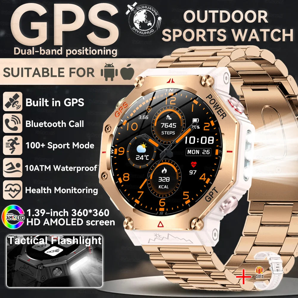 Military-Grade GPS Smart Watch Waterproof IP69K with Compass, Altimeter & Bluetooth Calling