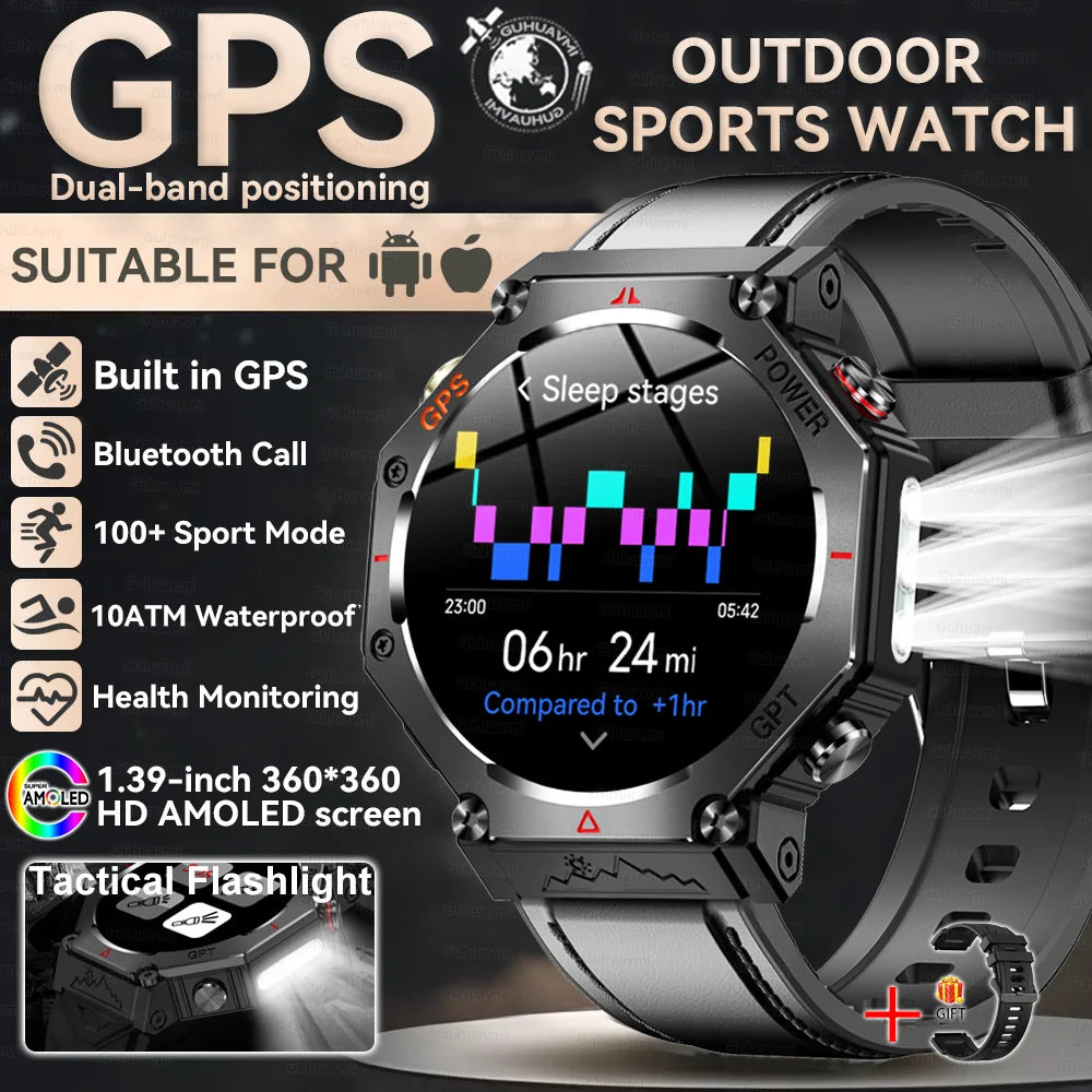 Military-Grade GPS Smart Watch Waterproof IP69K with Compass, Altimeter & Bluetooth Calling