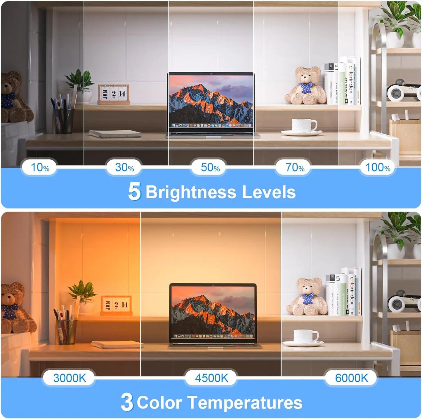 Dimmable Night Light, 3 Colors, Adjustable ,Rechargeable