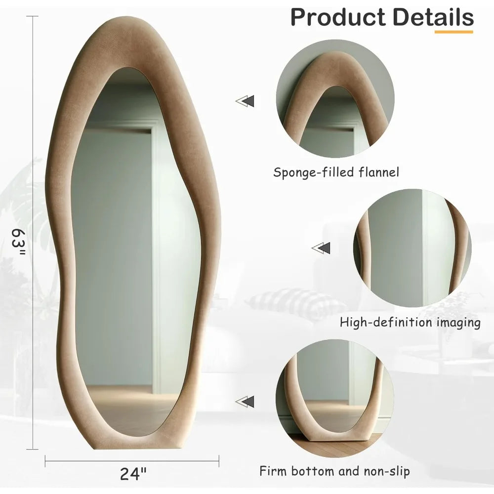 Artistic Wavy Edge Full Body Mirror – Leaning or Wall Mounted, 63x24 Inch