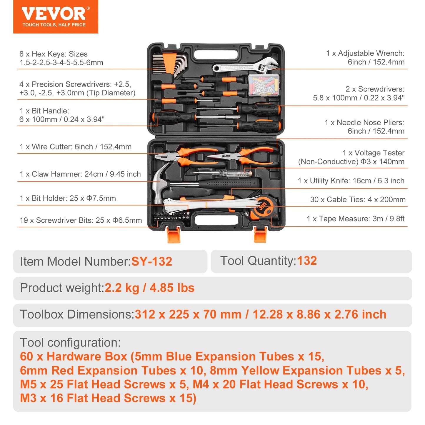 Tool Kit with Portable Tool Storage Case Home Maintenance DIY Projects and Automotive Repair