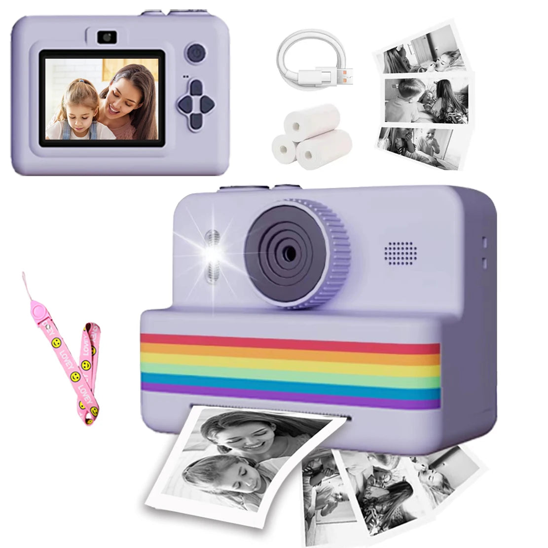 Kids Digital Camera with Instant Printer - 2.8" HD Screen Portable Photo Camera for Children