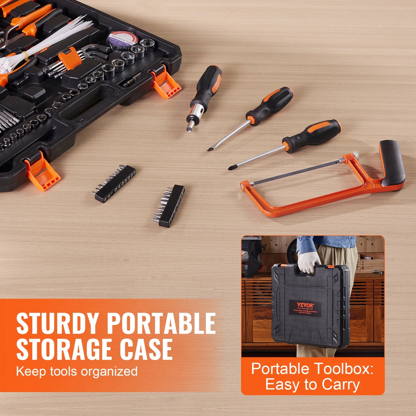 Tool Kit with Portable Tool Storage Case Home Maintenance DIY Projects and Automotive Repair