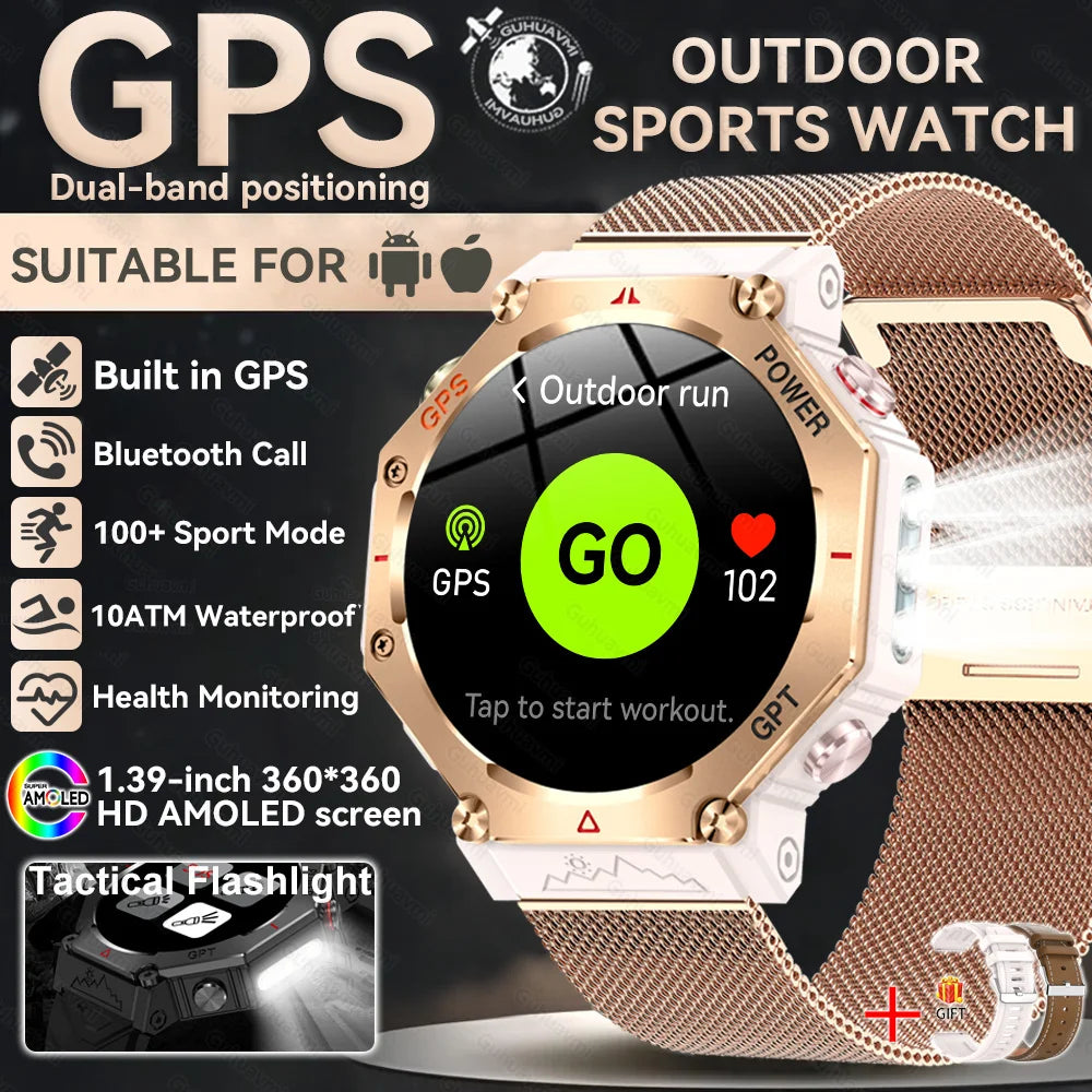 Military-Grade GPS Smart Watch Waterproof IP69K with Compass, Altimeter & Bluetooth Calling