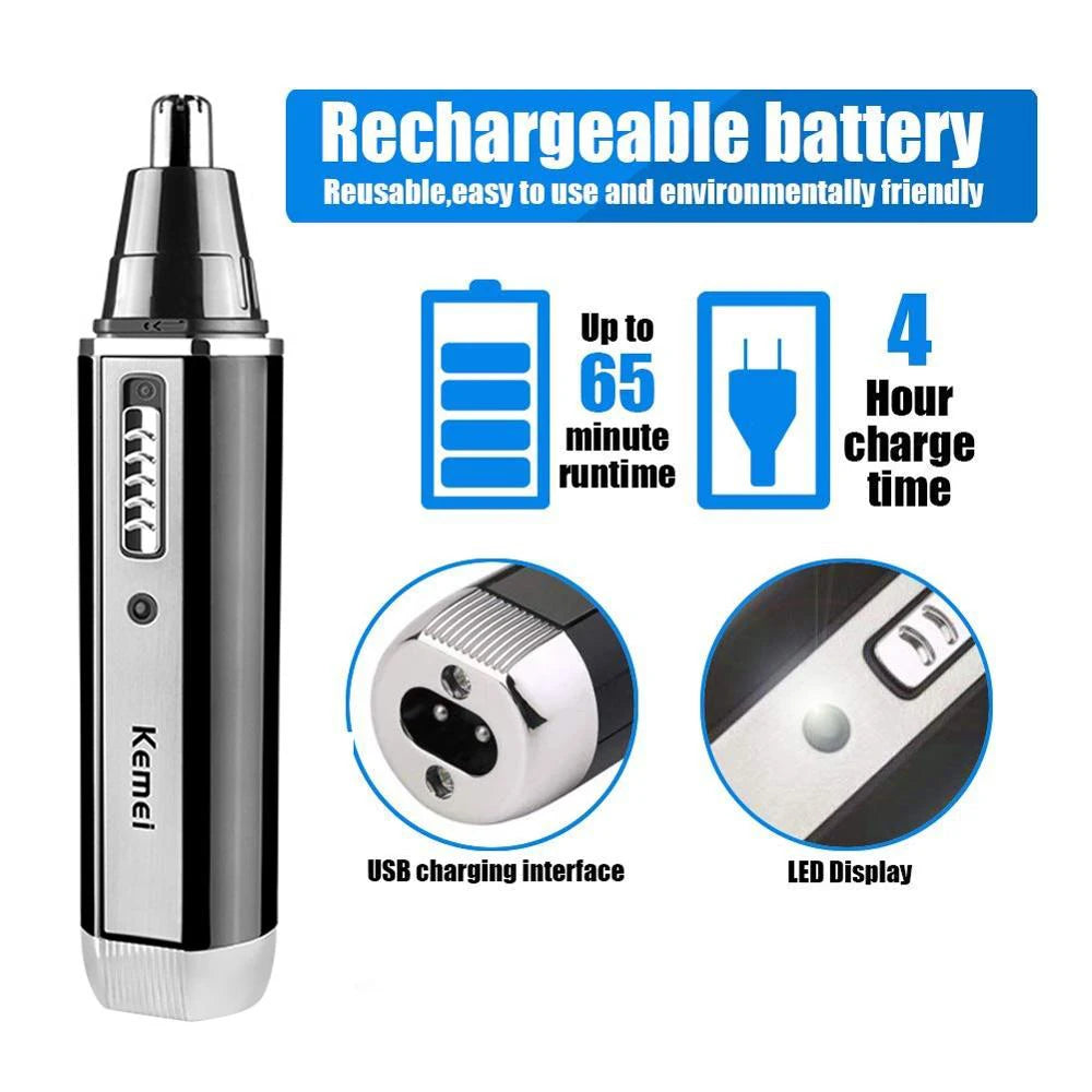 4-in-1 Rechargeable Men's Grooming Trimmer Nose, Ear, Eyebrow & Beard Hair Removal