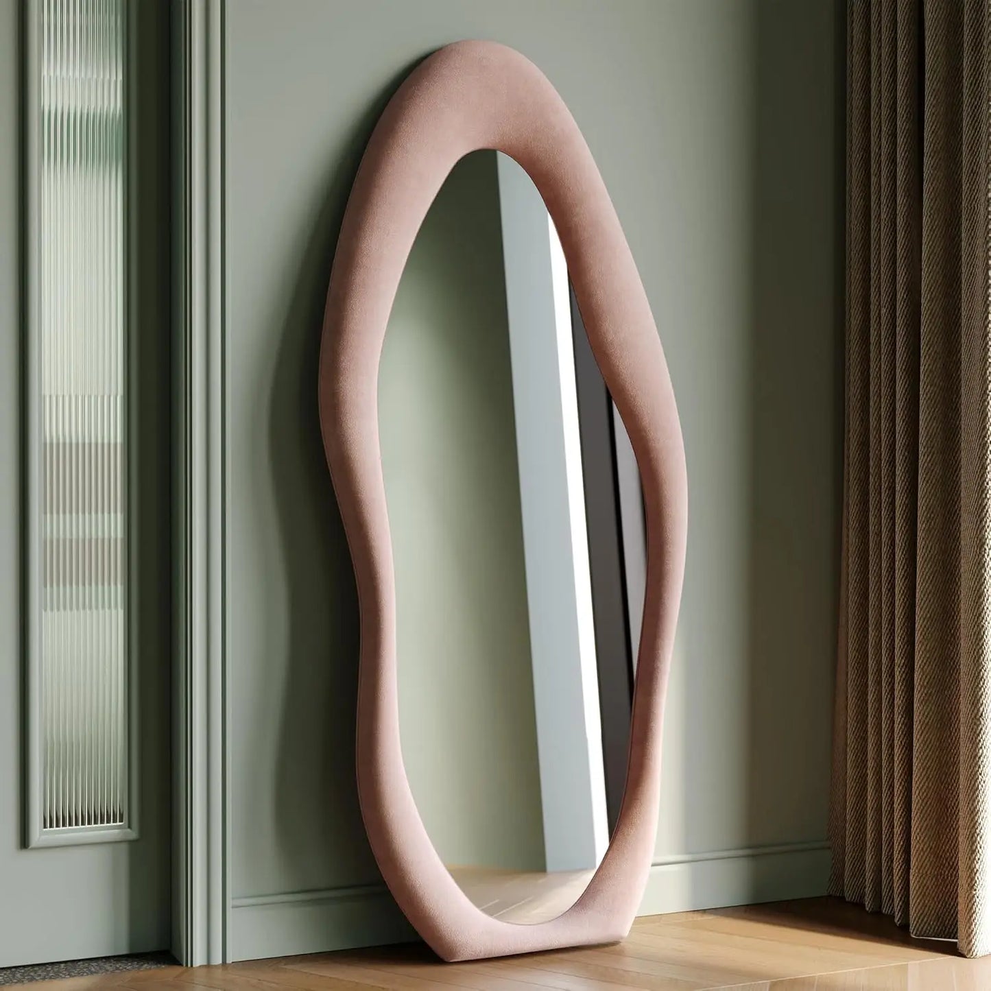 Artistic Wavy Edge Full Body Mirror – Leaning or Wall Mounted, 63x24 Inch