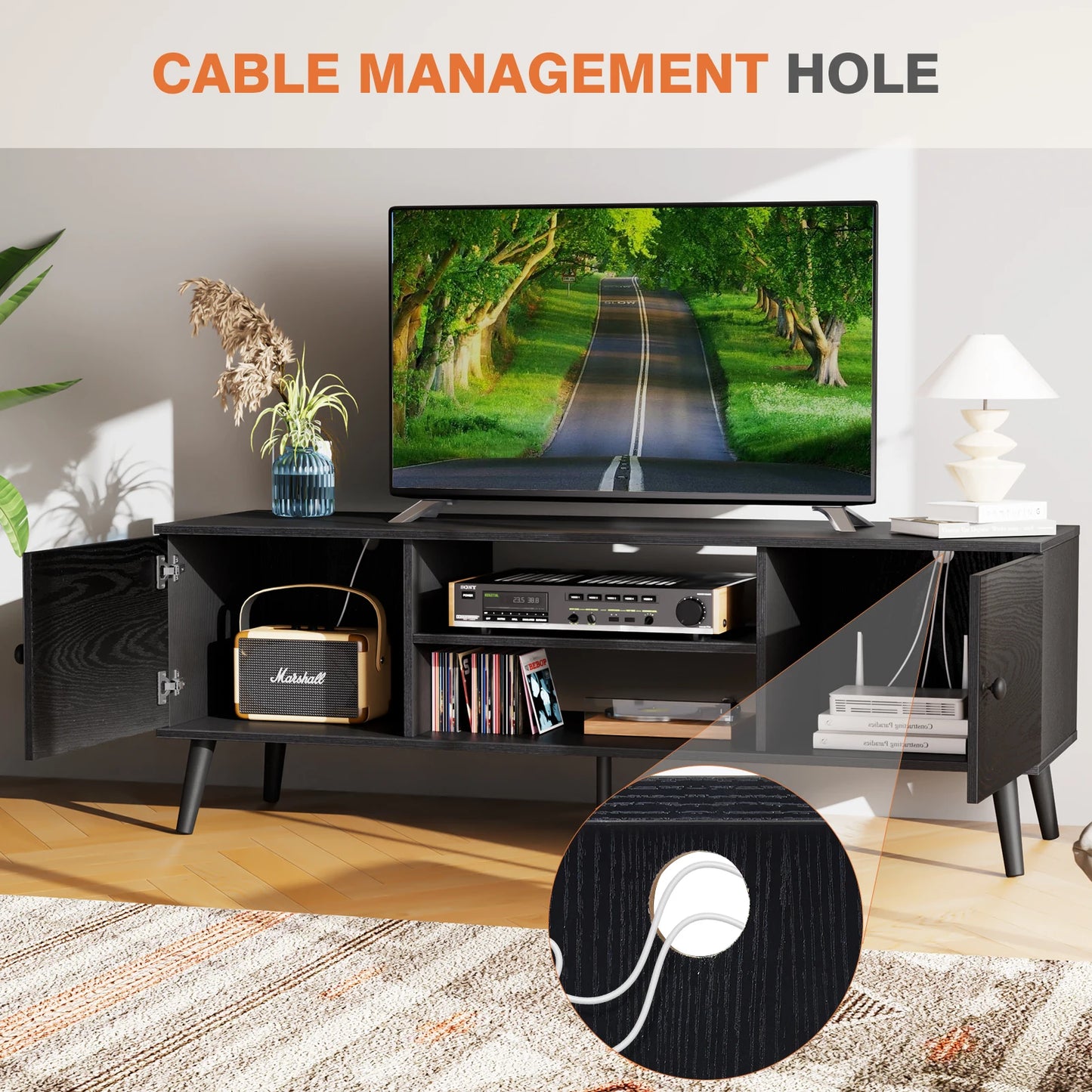 Wooden Media stand with Storage