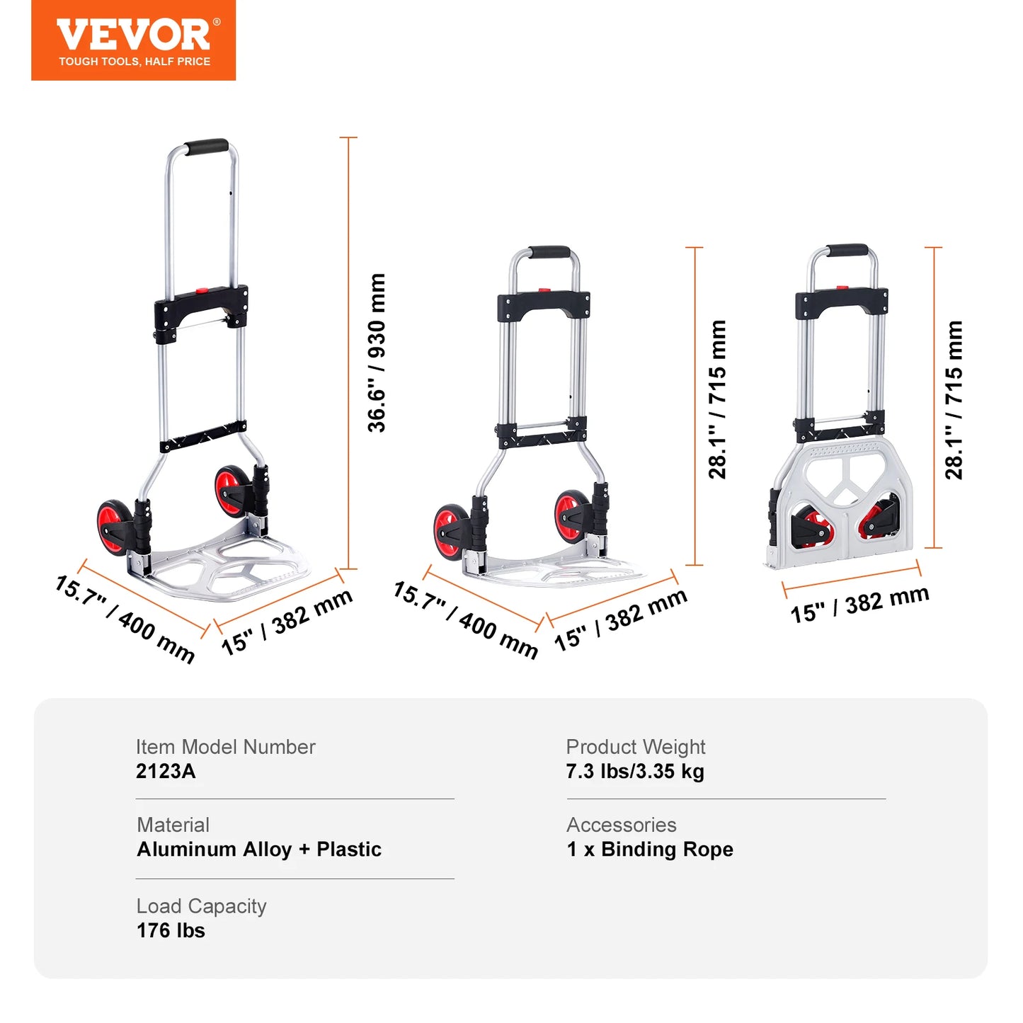 Folding Hand Truck Dolly Aluminum Stair Climbing Cart with Telescoping Handle Luggage