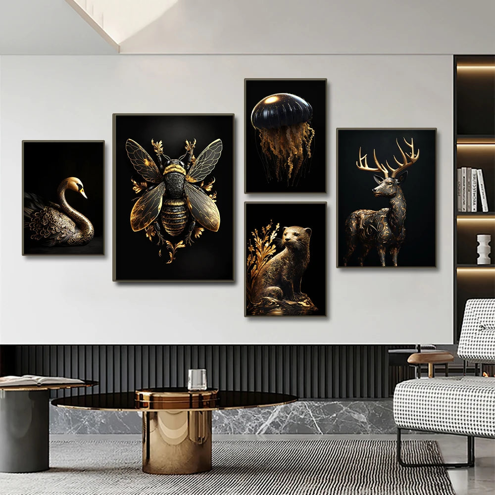 Black Gold animal Canvas Wall Art