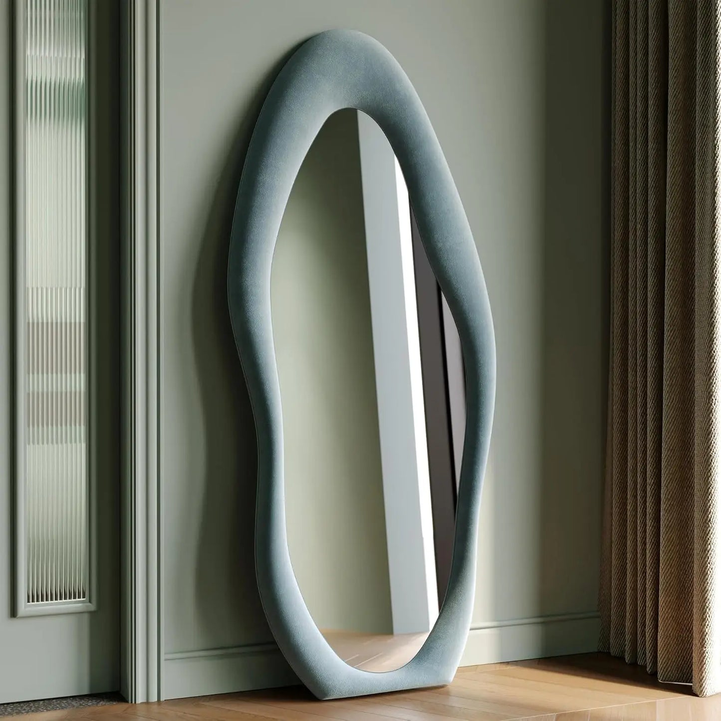 Artistic Wavy Edge Full Body Mirror – Leaning or Wall Mounted, 63x24 Inch