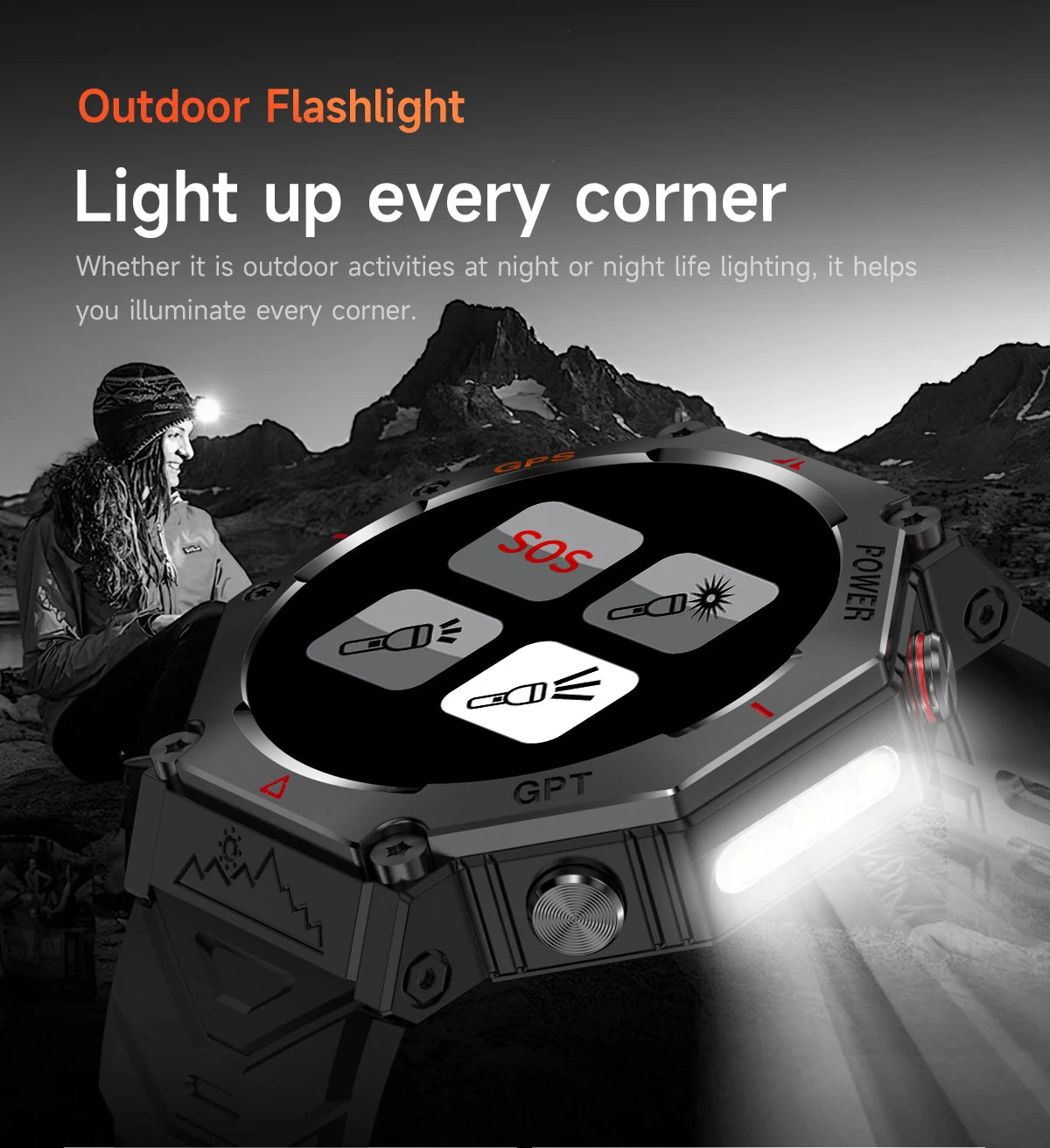 Military-Grade GPS Smart Watch Waterproof IP69K with Compass, Altimeter & Bluetooth Calling