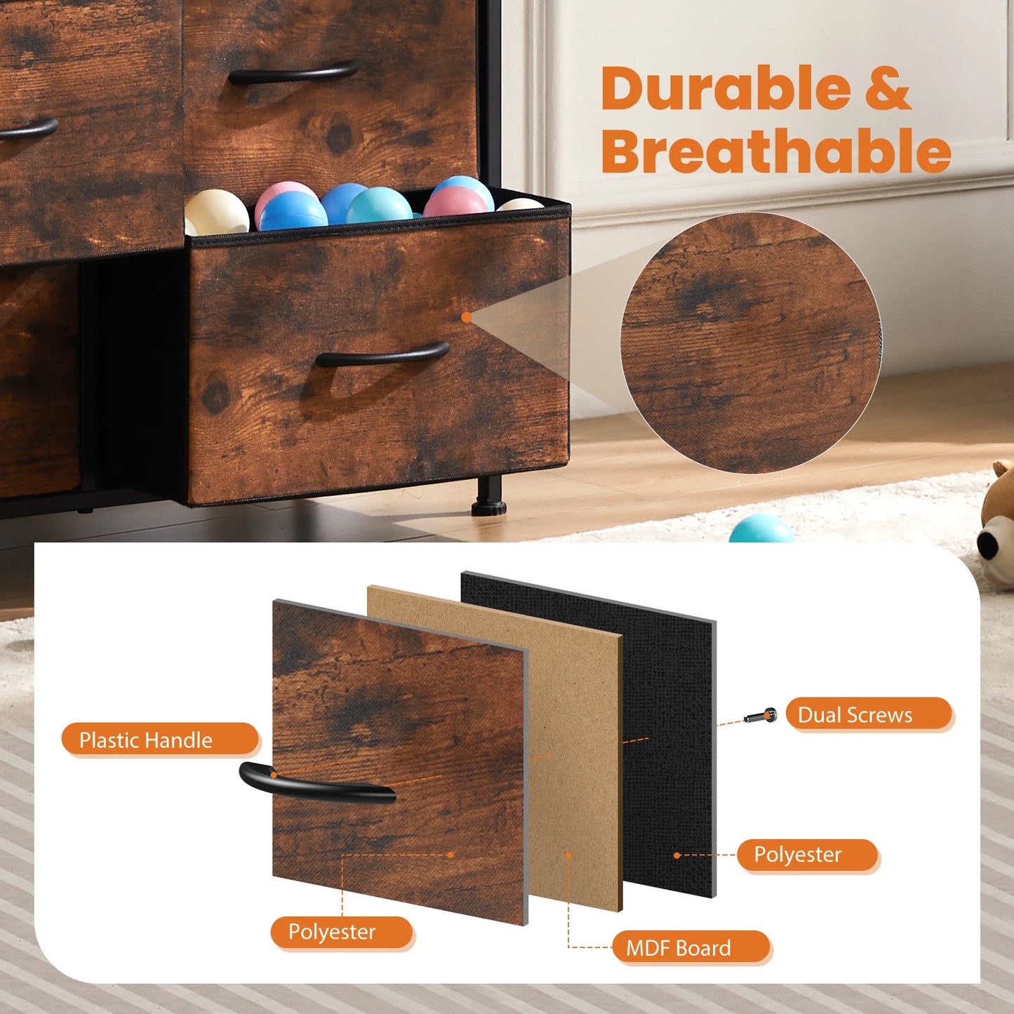 Dresser With 9 Fabric Storage Drawers